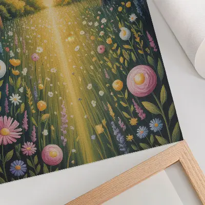 Lienzo decorativo moderno flores en el sendero del bosque con frescura del sol