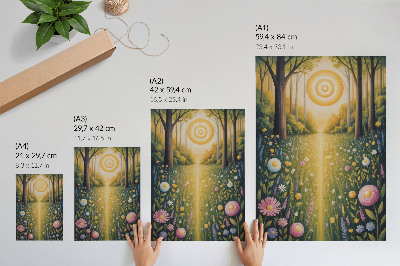 Lienzo decorativo moderno Flores en el sendero del bosque, frescura del sol