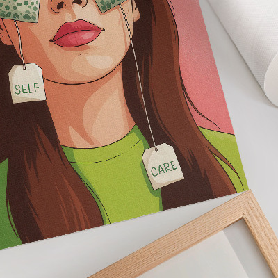 Lámina artística de alta calidad Fondo colorido con detalles verdes y una figura con té.