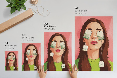 Lámina artística de alta calidad Fondo colorido con detalles verdes y una figura con té.