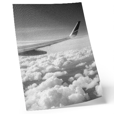 Lienzo decorativo moderno Ala de avión sobre las nubes, estilo blanco y negro