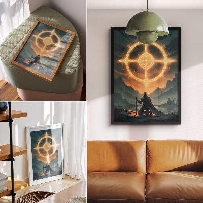 Lienzo decorativo moderno Paisaje encantador, símbolo mágico, caballero