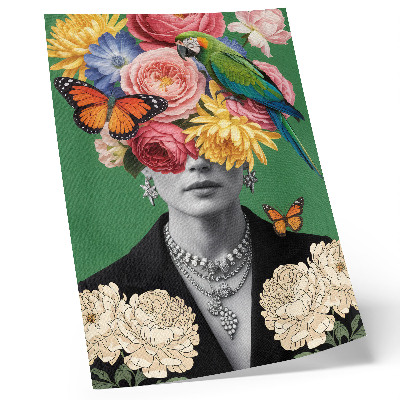 Póster Flores, pájaros, mariposas, figuras elegantes, surrealismo.