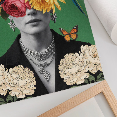 Póster Flores, pájaros, mariposas, figuras elegantes, surrealismo.