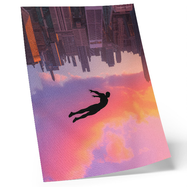 Póster La silueta de una ciudad moderna contra un cielo colorido