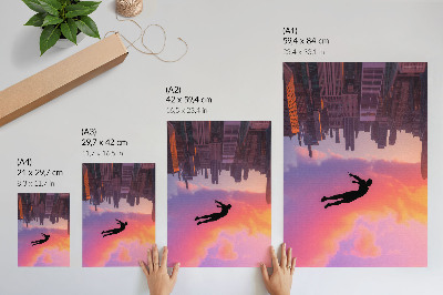 Póster La silueta de una ciudad moderna contra un cielo colorido