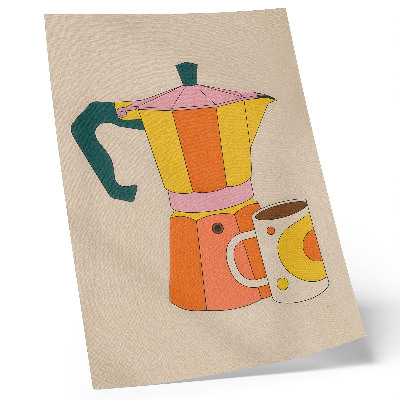 Lámina artística de alta calidad Cafetera y taza geométricas, colores vivos y optimistas.
