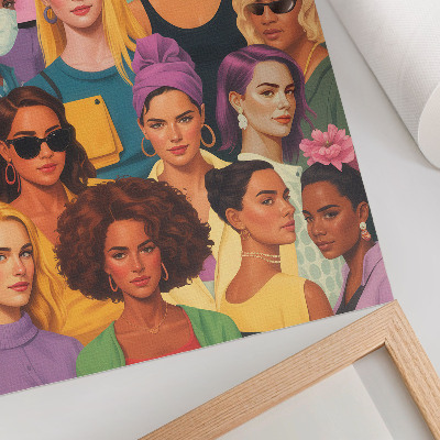 Póster con colores saturados Retratos coloridos de mujeres con diversos peinados de moda.