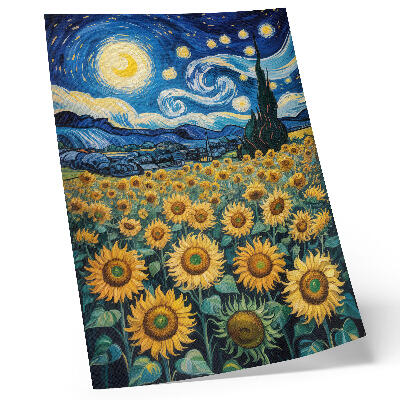 Póster Un campo de girasoles bajo un cielo estrellado