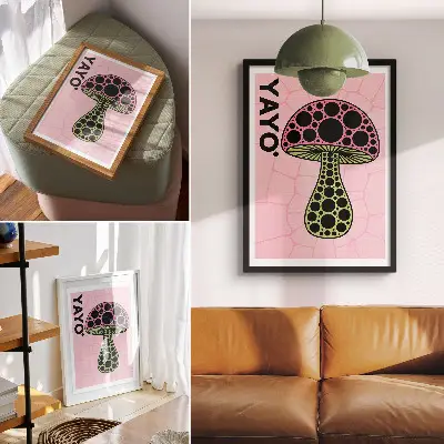 Póster de geometría de hongos con colores saturados de estilo moderno