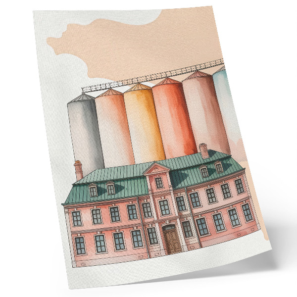 Lienzo decorativo moderno Edificio clásico y silos coloridos