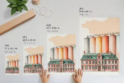 Lienzo decorativo moderno con diseño de edificio clásico y silos coloridos
