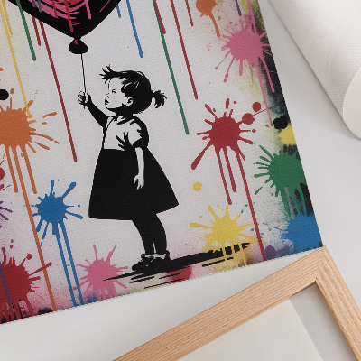 Póster Figura en blanco y negro con un corazón de grafiti colorido