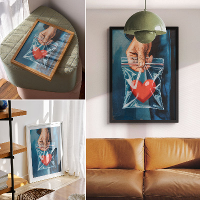 Lámina artística de alta calidad Fuertes contrastes de rojo y azul, estilo moderno.