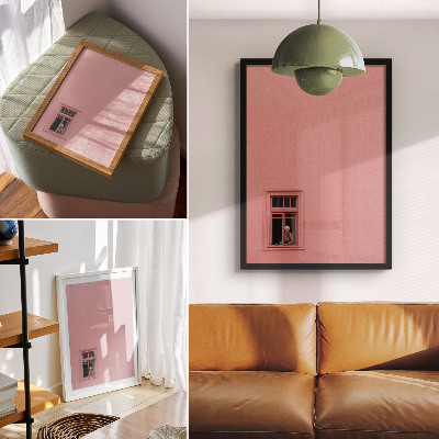 Póster con colores saturados Pared rosa con una figura de ventana