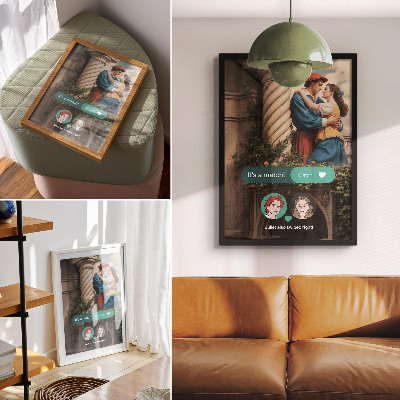 Lienzo decorativo moderno Escena de amor, ambiente clásico, arreglo verde