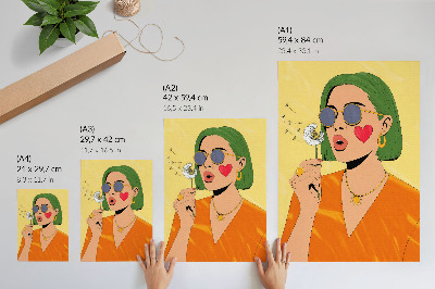 Póster con colores saturados Ilustración pop art con cabello verde