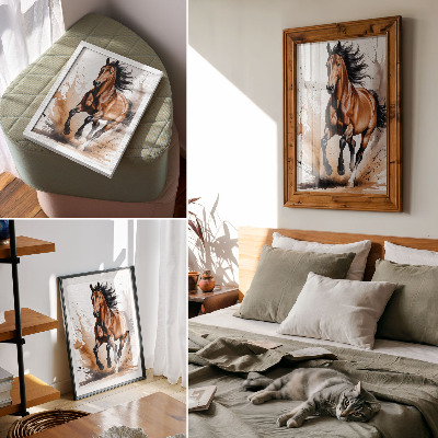 Póster Caballos en movimiento con manchas de fondo beige