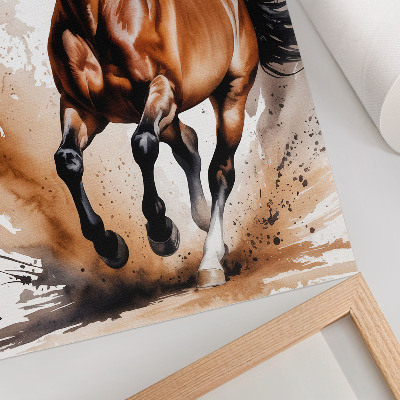 Póster Caballos en movimiento con manchas de fondo beige