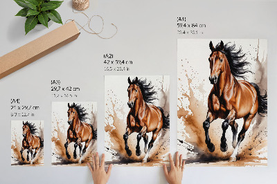 Póster Caballos en movimiento con manchas de fondo beige