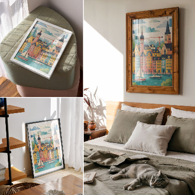 Lienzo decorativo moderno Edificios coloridos, aguas tranquilas, clima templado