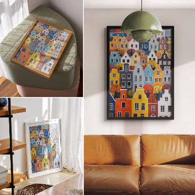 Póster Viviendas coloridas de diferentes formas y colores en armonía