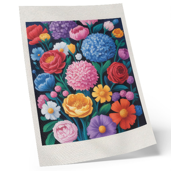 Lienzo decorativo moderno Ilustración de flores coloridas sobre fondo verde