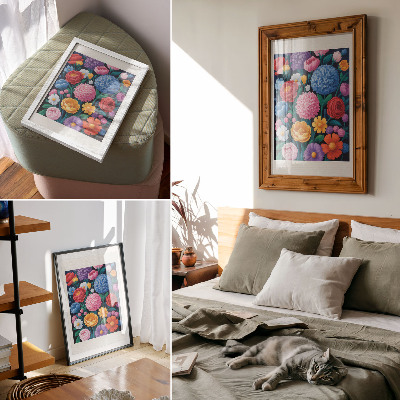 Lienzo decorativo moderno Ilustración de flores coloridas sobre fondo verde