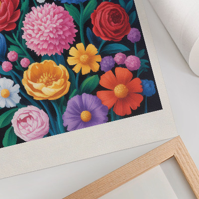 Lienzo decorativo moderno Ilustración de flores coloridas sobre fondo verde