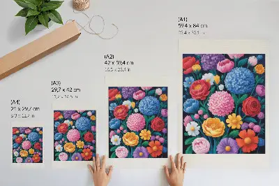 Lienzo decorativo moderno con ilustración de flores coloridas sobre fondo verde