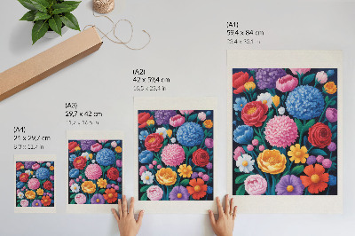Lienzo decorativo moderno Ilustración de flores coloridas sobre fondo verde