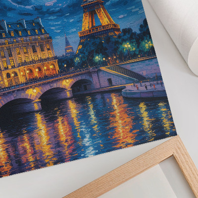 Póster con colores saturados París de noche, luna llena, Torre Eiffel