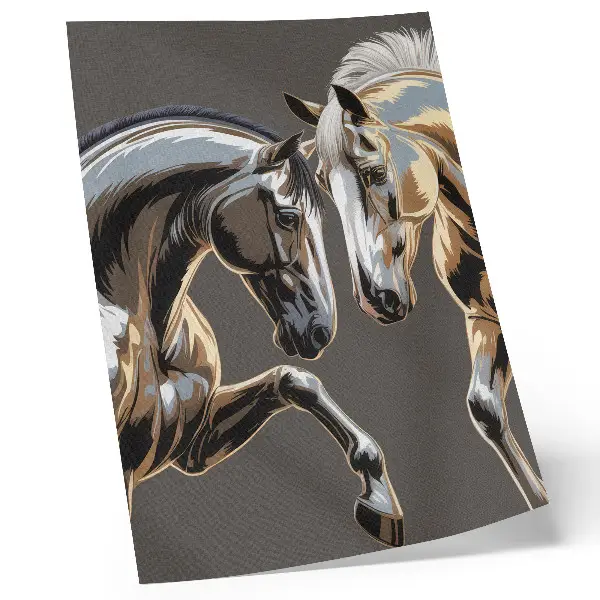 Lámina artística de alta calidad caballos con contraste sobre fondo oscuro
