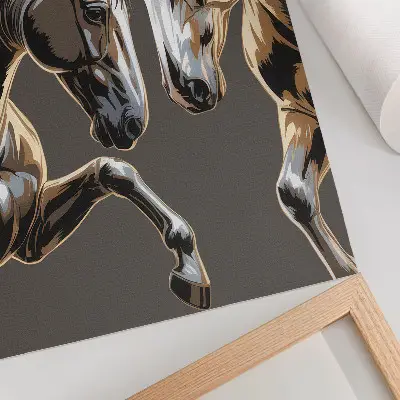 Lámina artística de alta calidad caballos con contraste sobre fondo oscuro