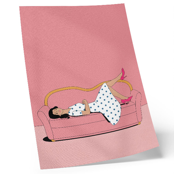 Lámina artística de alta calidad Escena de relajación tranquila: mujer en un sofá rosa