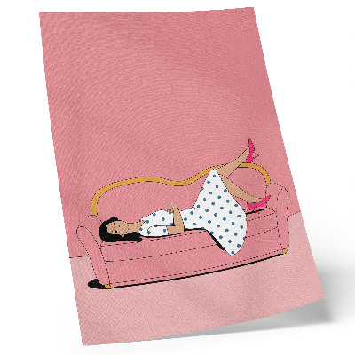 Lámina artística de alta calidad Escena de relajación tranquila: mujer en un sofá rosa