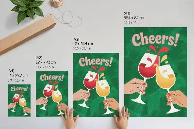 Póster de gafas de colores diseño dinámico sobre fondo verde con colores saturados