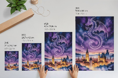 Lienzo decorativo moderno Mundo de fantasía, castillo de dragones, cielo, estrellas, espacio