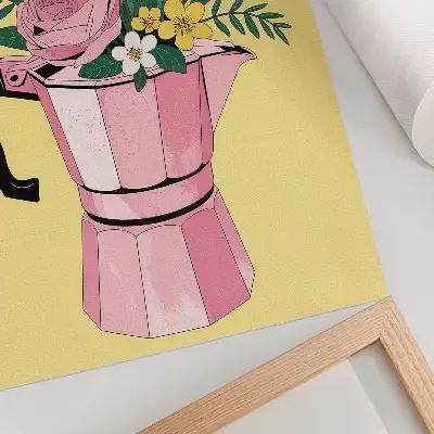 Ilustración moderna de cafetera rosa póster con colores saturados