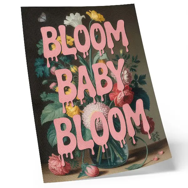 Lienzo decorativo moderno con diseño de flores e inscripción rosa de energía positiva