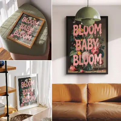 Lienzo decorativo moderno con diseño de flores e inscripción rosa de energía positiva