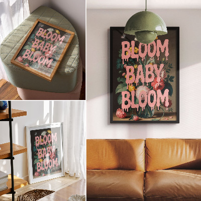 Lienzo decorativo moderno Flores con inscripción rosa energía positiva