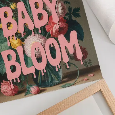 Lienzo decorativo moderno con diseño de flores e inscripción rosa de energía positiva