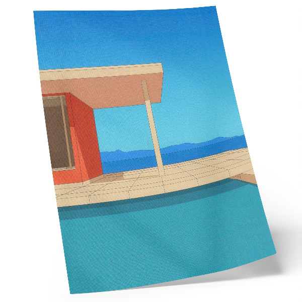 Lienzo decorativo moderno Edificio de color naranja brillante con vista azul