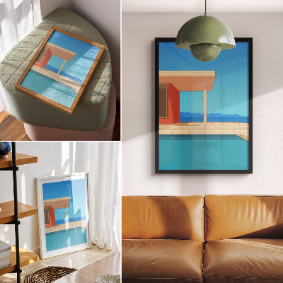 Lienzo decorativo moderno Edificio de color naranja brillante con vista azul