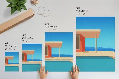 Lienzo decorativo moderno edificio de color naranja brillante con cielo azul