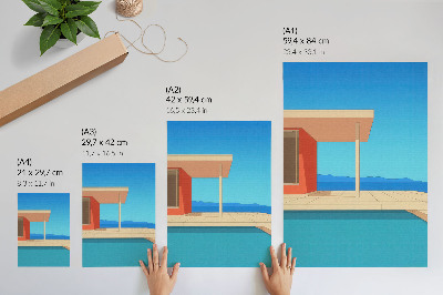 Lienzo decorativo moderno Edificio de color naranja brillante con vista azul