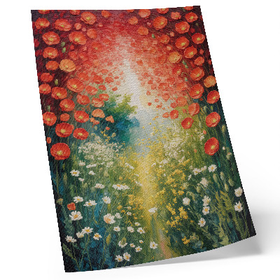 Póster Flores rojas, detalles verdes, fondo tridimensional