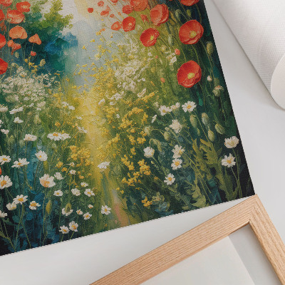 Póster Flores rojas, detalles verdes, fondo tridimensional