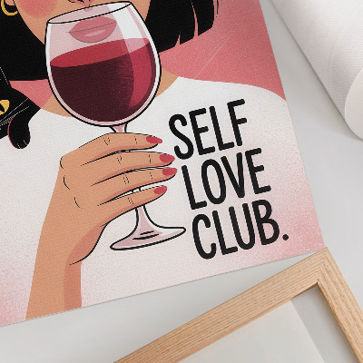 Lienzo decorativo moderno Mujer con vino y gato en estilo de ilustración